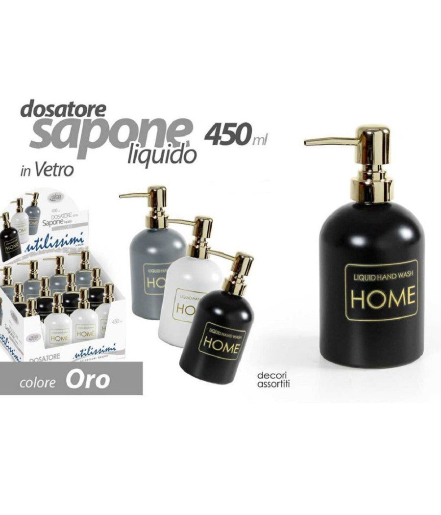 Portasapone Liquido Dosatore Dispenser 450ml Oro In Vetro Vari Colori Ass 811586         