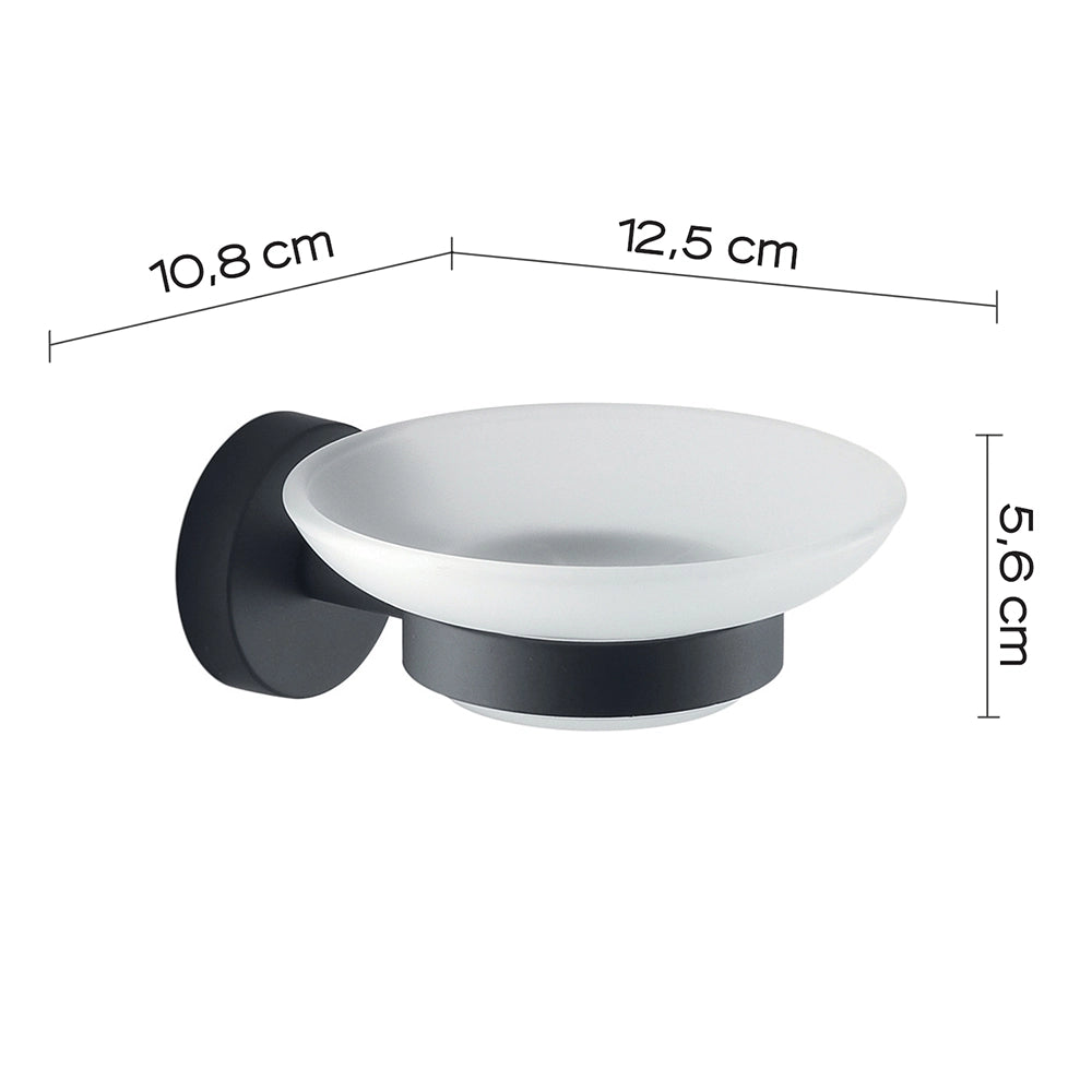 Portasapone a muro Gedy in vetro satinato e acciaio nero opaco | Eros