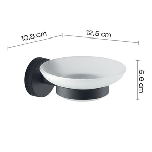 Portasapone a muro Gedy in vetro satinato e acciaio nero opaco | Eros