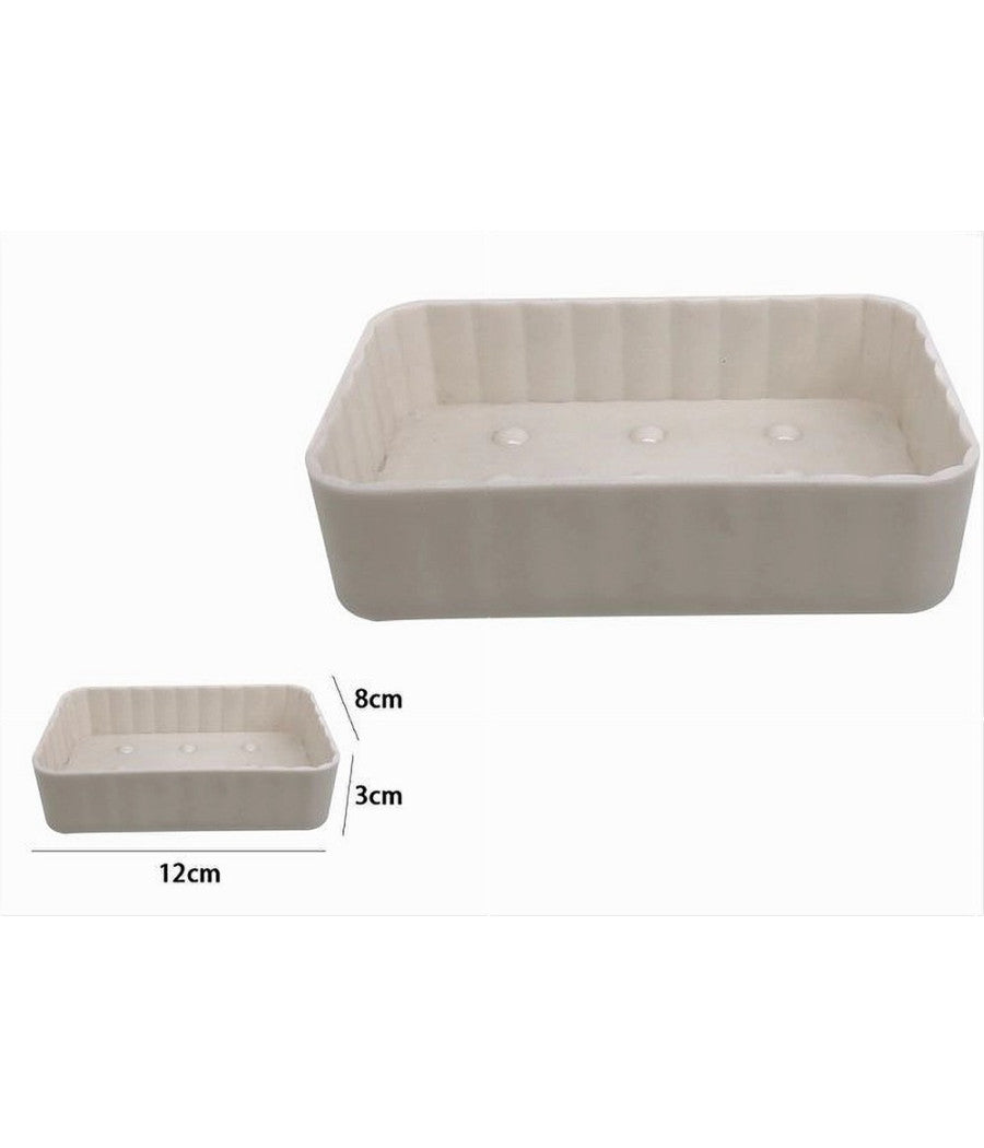 Portasapone Saponetta Da Bagno Rettangolare Bianco Rigato Accessori Arredo 79164         