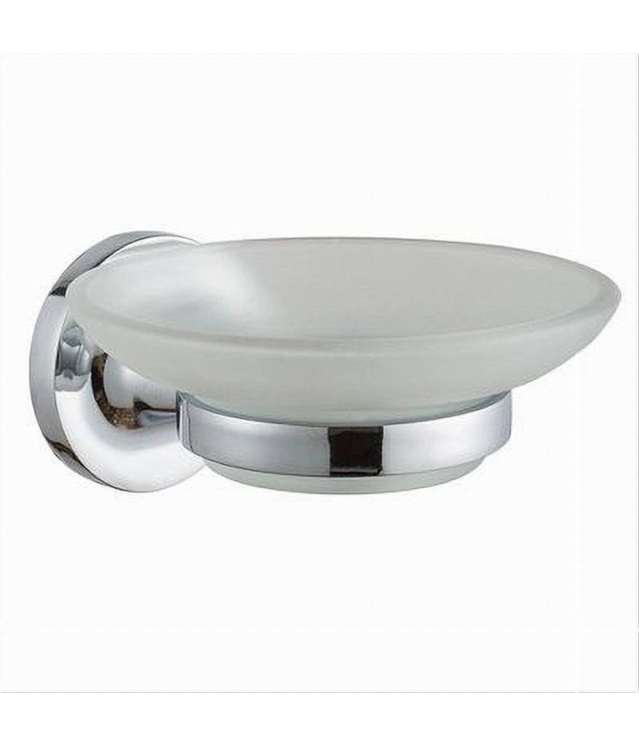 Portasapone Saponetta Da Parete In Acciaio Piattino Tondo In Vetro Satinato 79803         