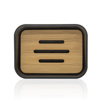 Portasaponetta in finitura nera opaca con inserti in bambù