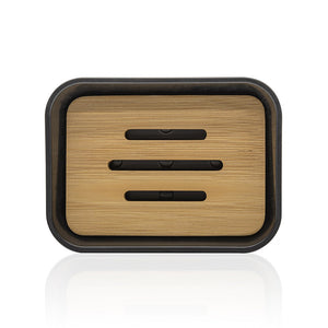 Portasaponetta in finitura nera opaca con inserti in bambù