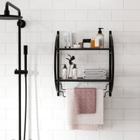 Portasciugamani da parete per bagno-Mensola a 2 ripiani in acciaio inossidabile 45x26x55cm Nero