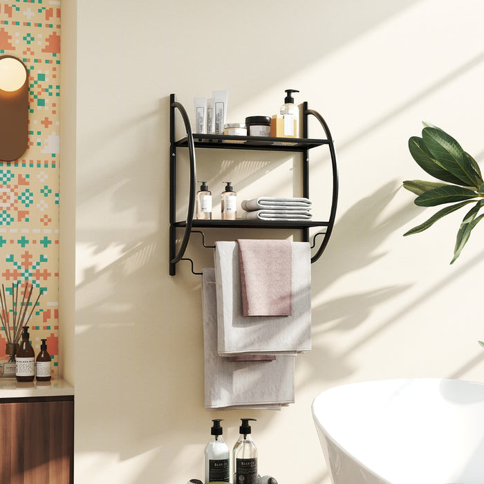 Portasciugamani da parete per bagno-Mensola a 2 ripiani in acciaio inossidabile 45x26x55cm Nero