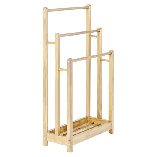 Portasciugamani in legno autoportante con mensola inferiore, Porta asciugamani a 3 livelli leggero Legno naturale-Portasciugamani