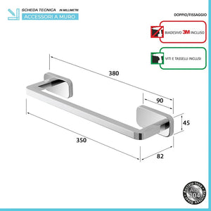 Portasciugamani a muro 35 cm in acciaio inox con doppio fissaggio