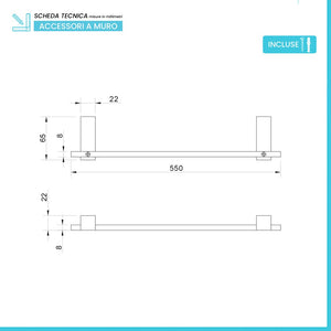 Portasciugamani a muro 55 cm in acciaio cromato Unica