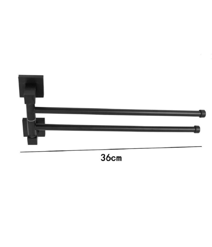 Portasciugamani Doppio In Acciaio A Due Bracci Da Parete Per Bagno Cucina Nero         