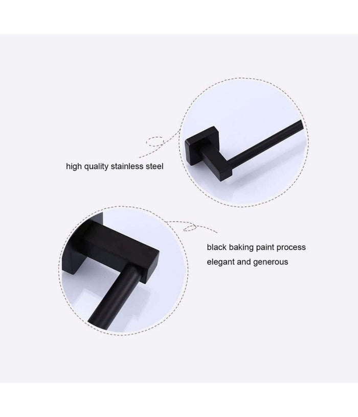Portasciugamani In Acciaio Inox Singolo Nero Da 60 Cm Per Bagno Design Moderno         