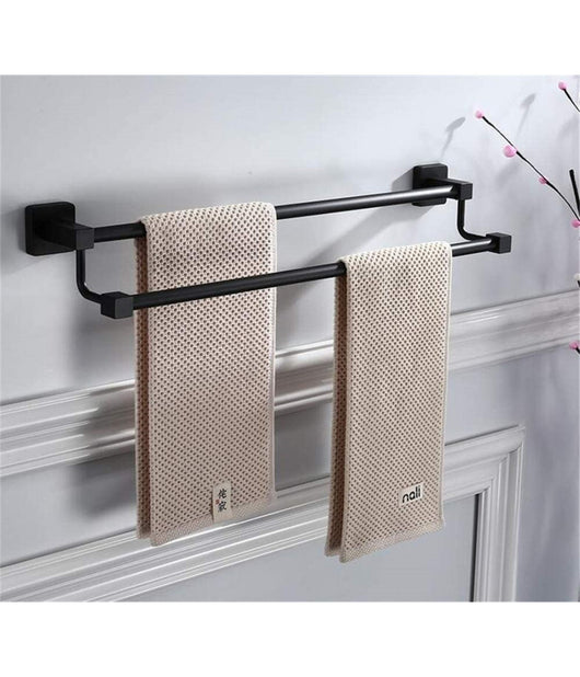 Portasciugamani Scaffale In Acciaio Nero Opaco Appendiabiti Doppio Bagno Cucina         