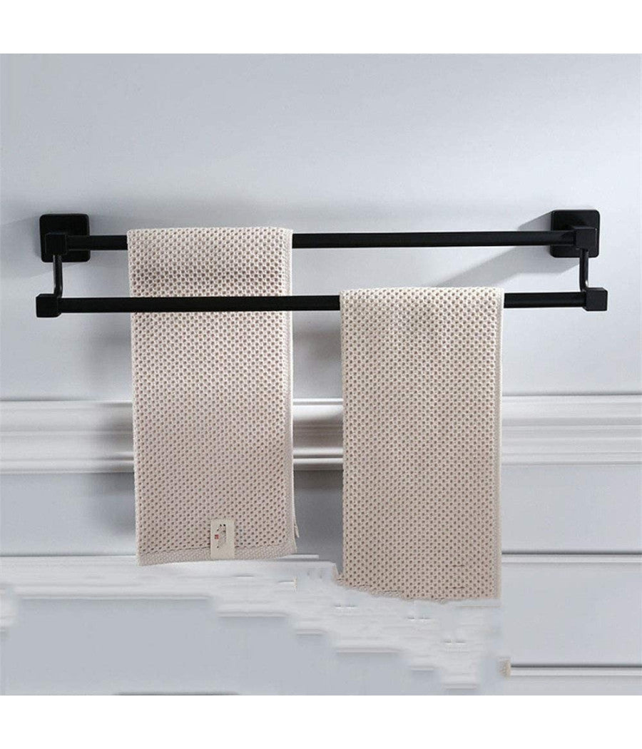 Portasciugamani Scaffale In Acciaio Nero Opaco Appendiabiti Doppio Bagno Cucina         