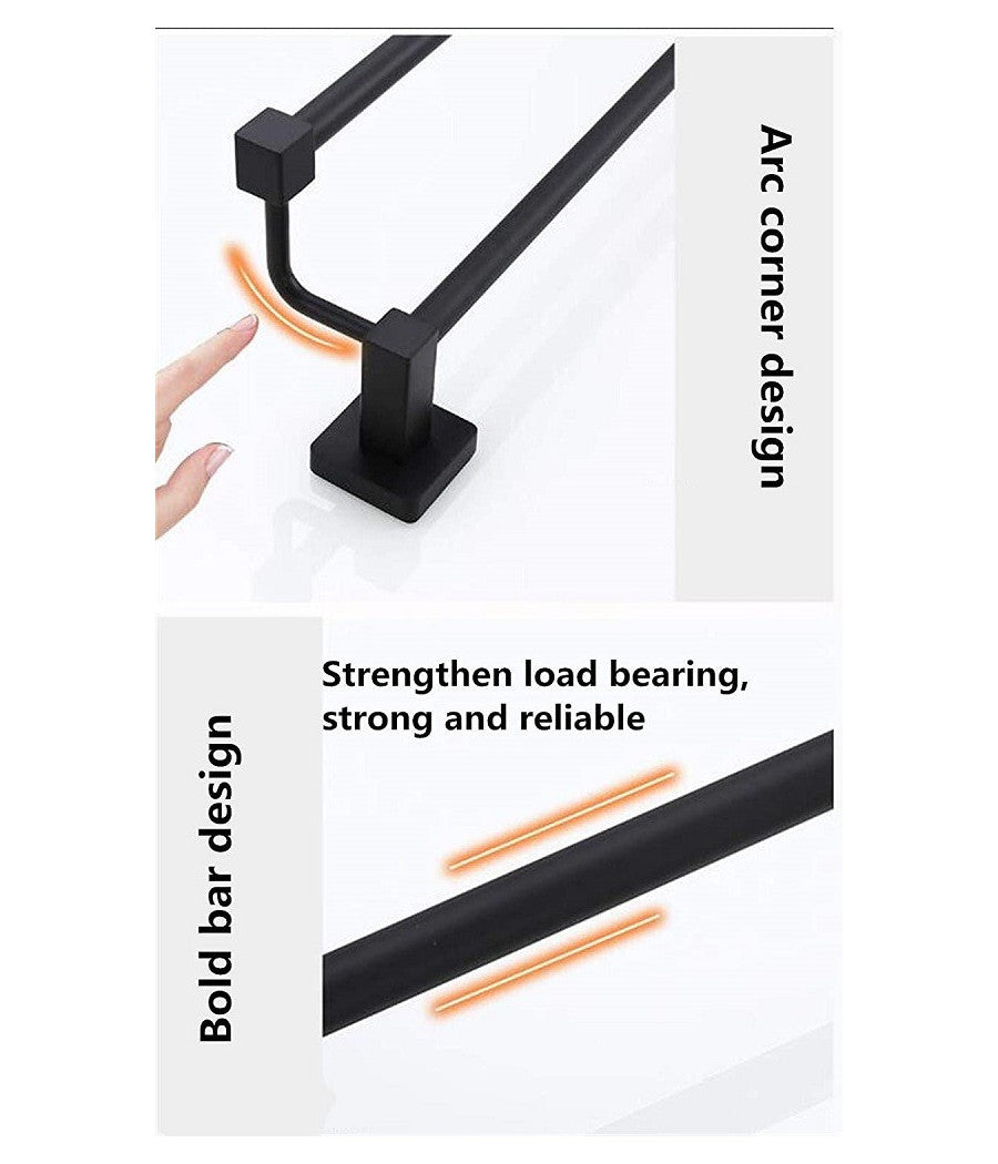 Portasciugamani Scaffale In Acciaio Nero Opaco Appendiabiti Doppio Bagno Cucina         