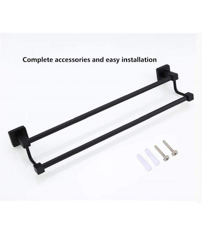 Portasciugamani Scaffale In Acciaio Nero Opaco Appendiabiti Doppio Bagno Cucina         