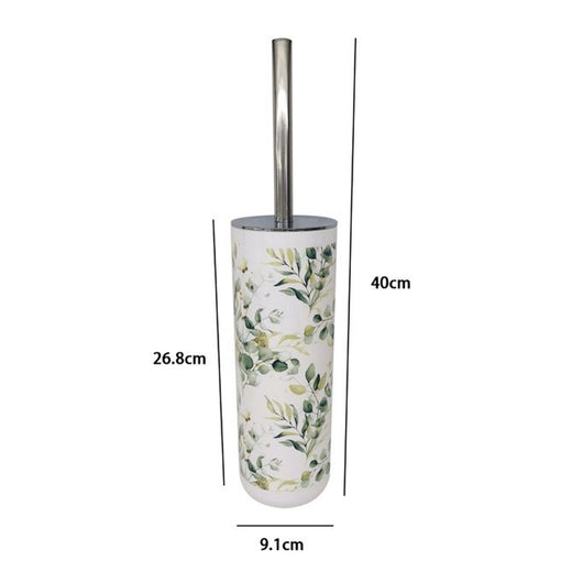 Trade Shop - Portascopino A Cilindro Con Scopino Bagno Wc Toilette Fiori Foglie Accessorio 87057         