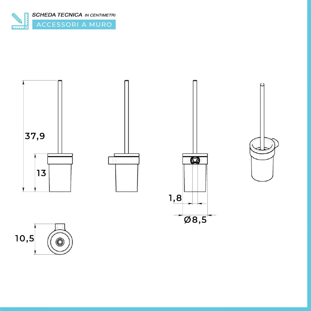 Portascopino a muro bianco opaco Gedy serie Pirenei in acciaio inox