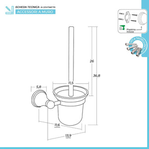 Portascopino a muro in vetro satinato e acciaio finitura bronzo kit di fissaggio incluso Iris