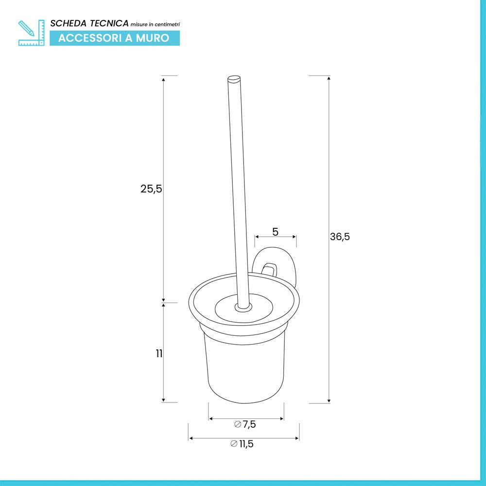 Portascopino a parete in vetro satinato e acciaio cromato  Bora