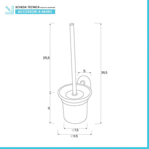Portascopino a parete in vetro satinato e acciaio cromato  Bora