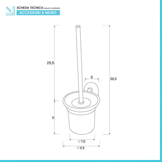Portascopino a parete in vetro satinato e acciaio cromato  Bora