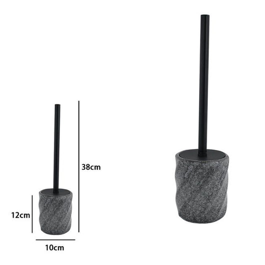 Trade Shop - Portascopino Arredo Da Bagno Wc Toilette Rigato Marmo Nero Con Scopino Completo 87797         