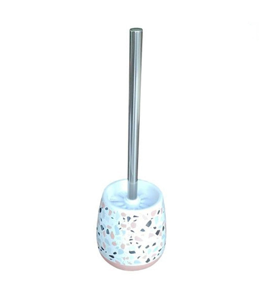 Portascopino Bagno Graniglia Bianco Multicolore Con Base Rosa Con Scopino 59878         