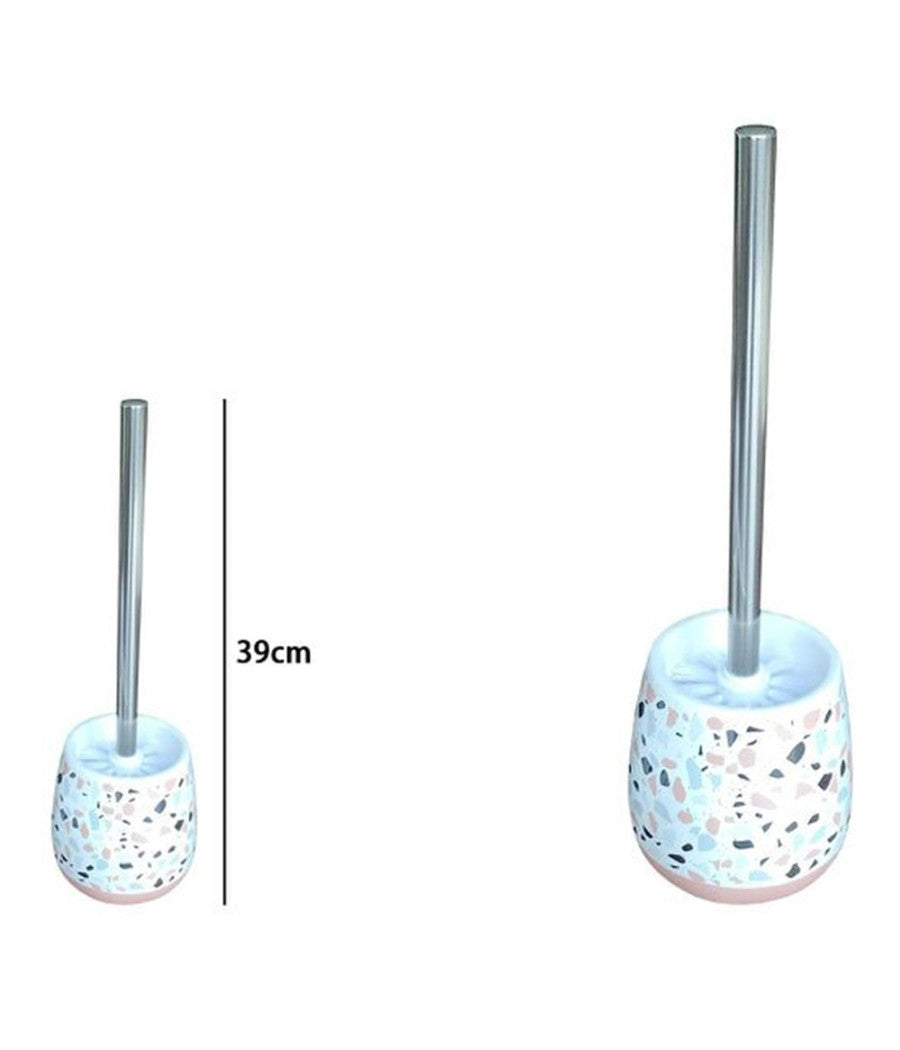 Portascopino Bagno Graniglia Bianco Multicolore Con Base Rosa Con Scopino 59878         