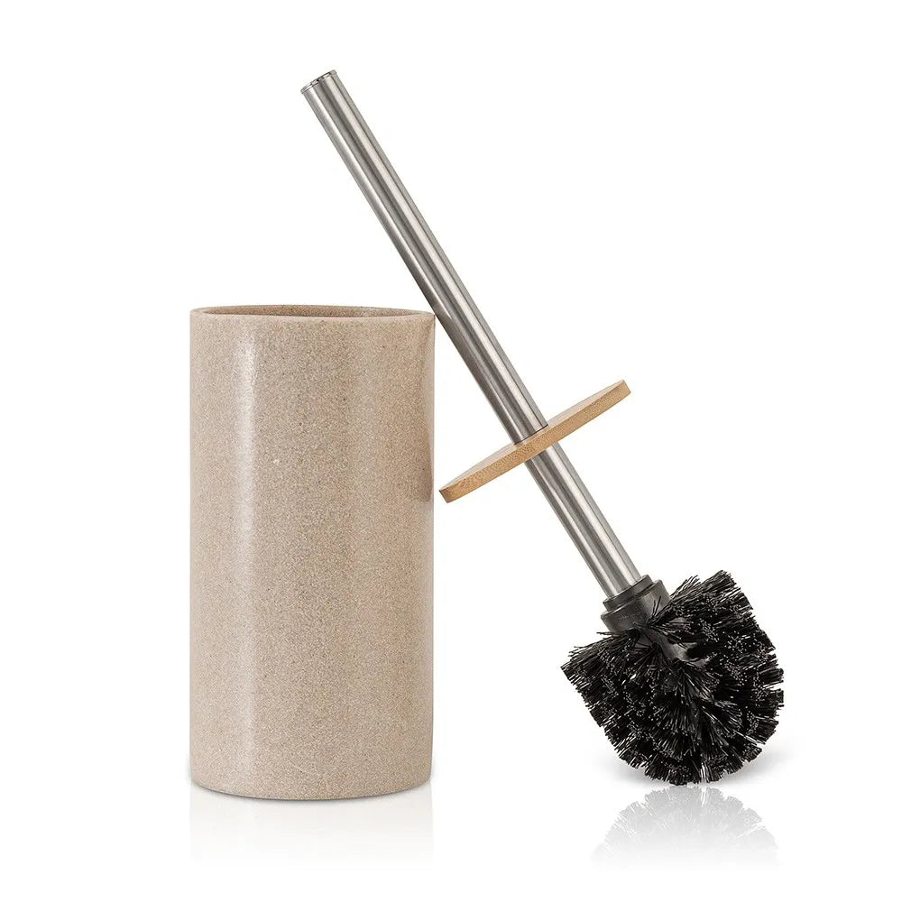 Portascopino bagno in resina beige con particolari in bambù Sahara