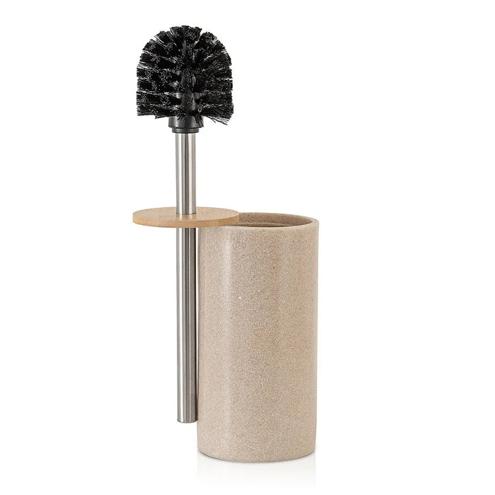 Portascopino bagno in resina beige con particolari in bambù Sahara