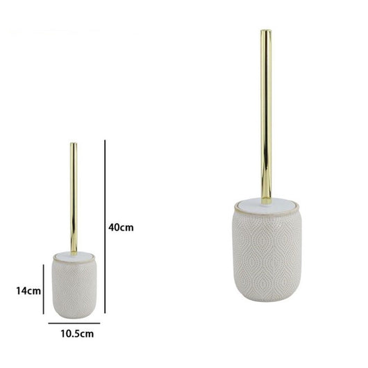 Trade Shop - Portascopino Bagno Wc Toilette Bianco Design Etnico Bordo Dorato Con Scopino 87793         