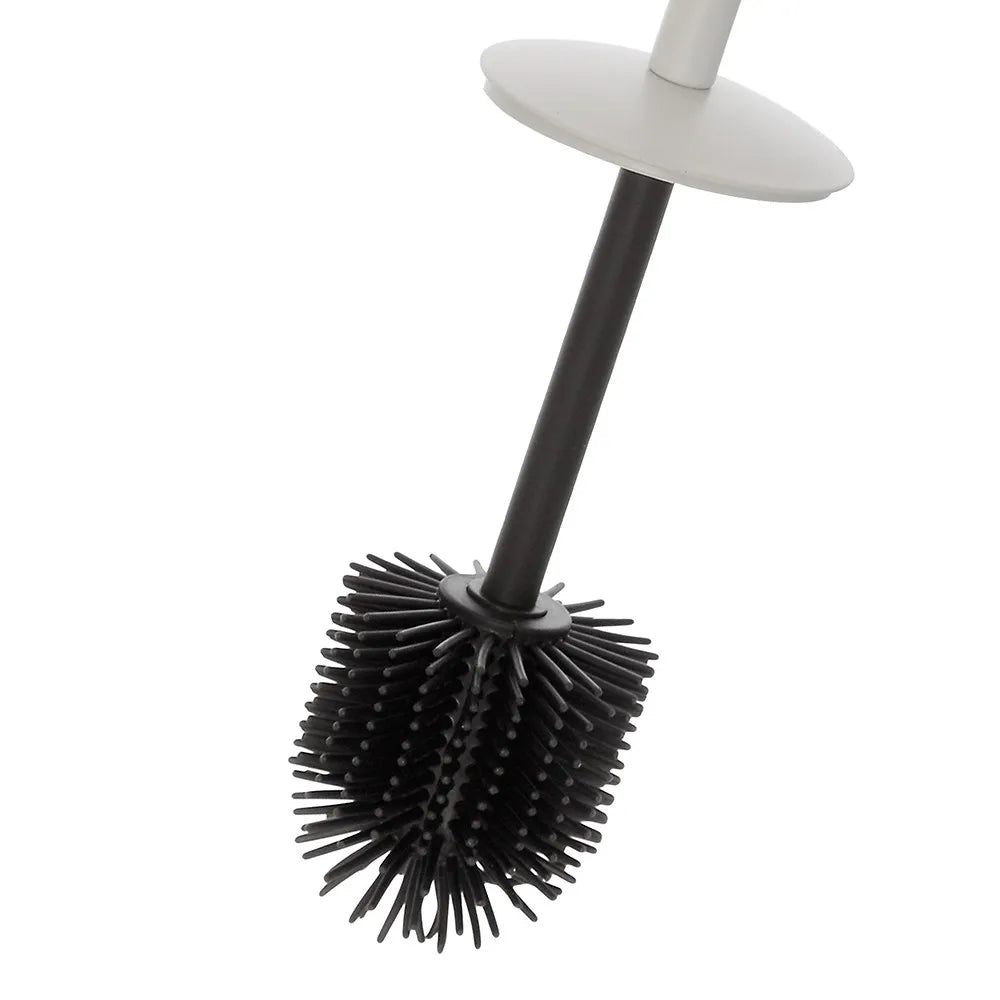 Portascopino bianco opaco con setole nere in silicone e secchio interno