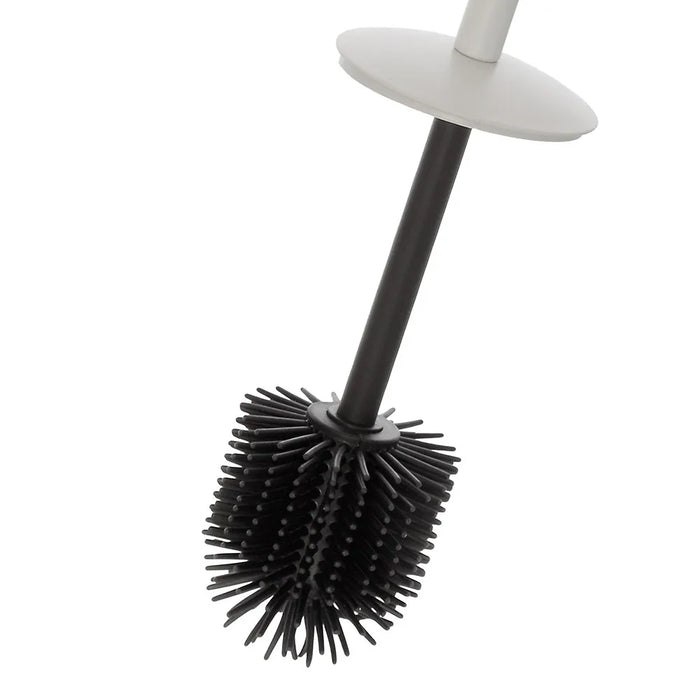 Portascopino bianco opaco con setole nere in silicone e secchio interno