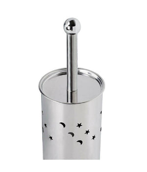 Portascopino Cilindro Acciaio Bagno Spazzolone Wc Argento Con Stelle Lune 52666         