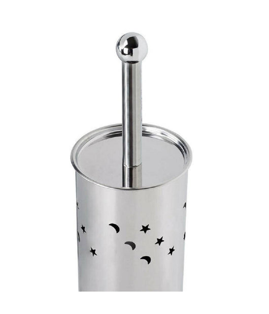 Portascopino Cilindro Acciaio Bagno Spazzolone Wc Argento Con Stelle Lune 52666         