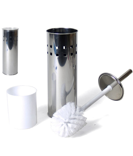 Portascopino Con Spazzolone Scopino Per Wc In Acciaio 26x10cm Accessori Bagno         