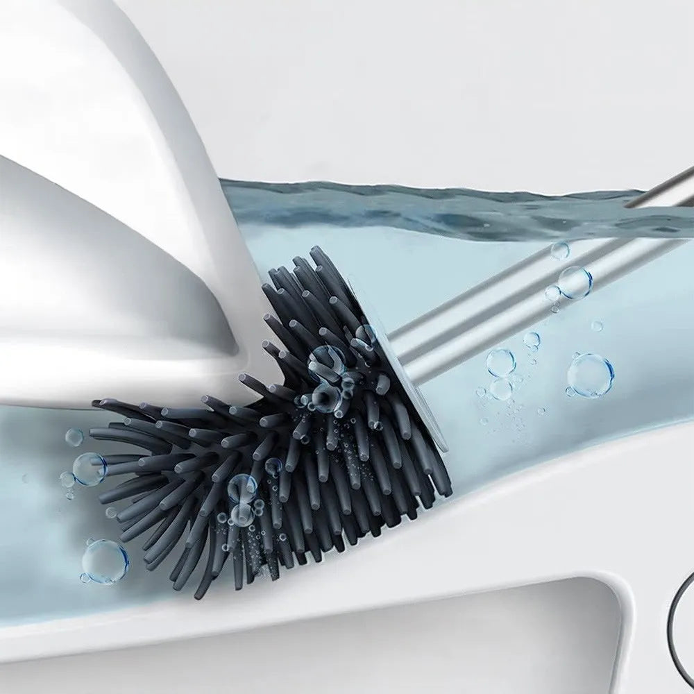 Portascopino da appoggio bianco e grigio con setole in silicone