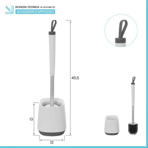 Portascopino da appoggio bianco e grigio con setole in silicone