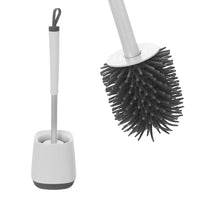 Portascopino da appoggio bianco e grigio con setole in silicone