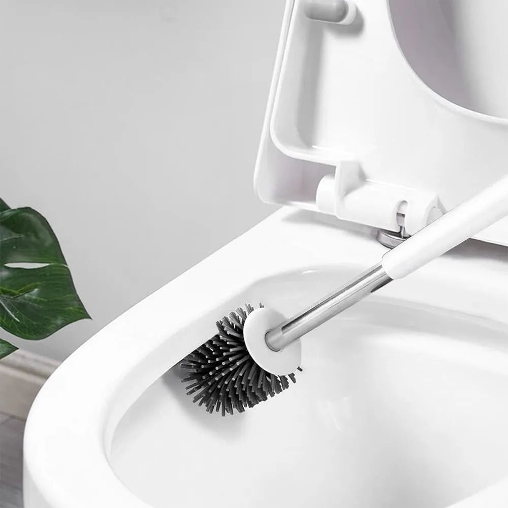 Portascopino da appoggio bianco e grigio con setole in silicone