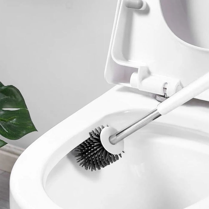 Portascopino da appoggio bianco e grigio con setole in silicone