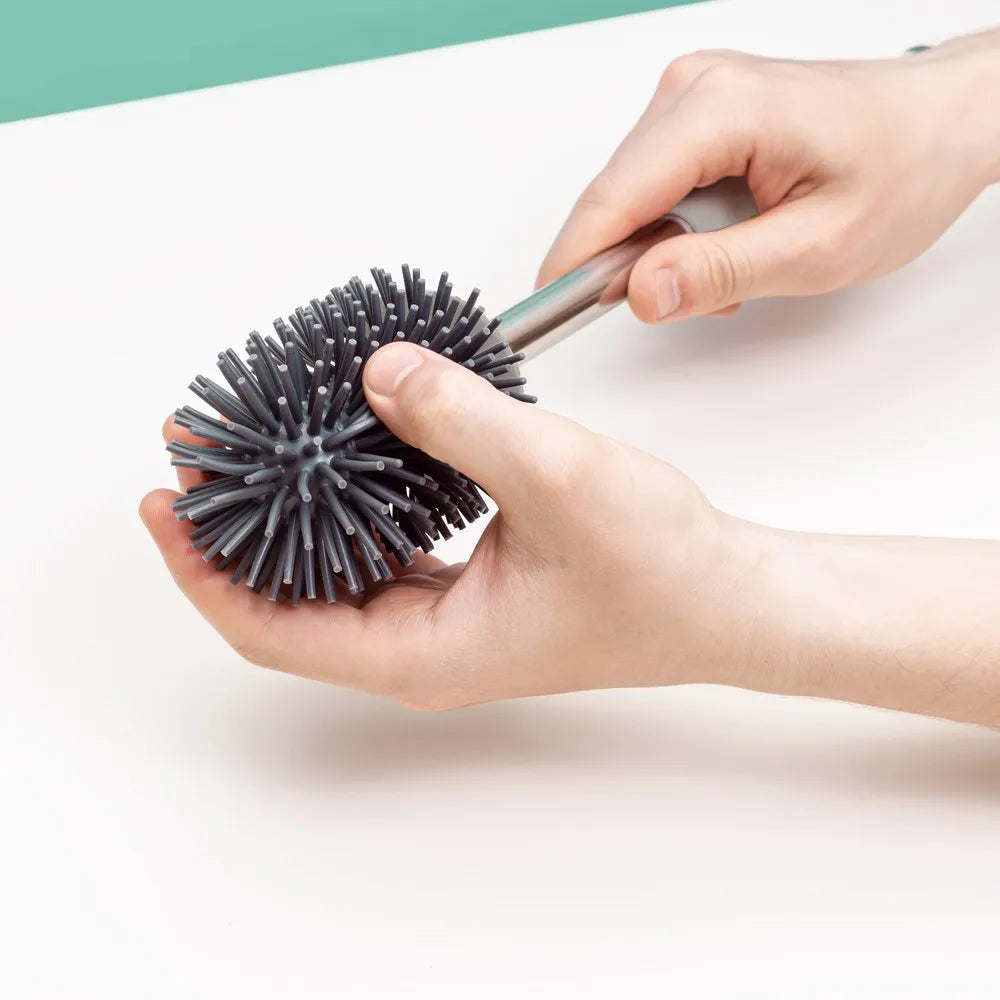 Portascopino da appoggio grigio e grigio scuro con setole in silicone