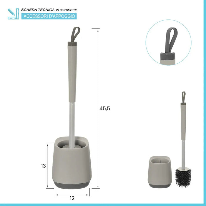 Portascopino da appoggio grigio e grigio scuro con setole in silicone