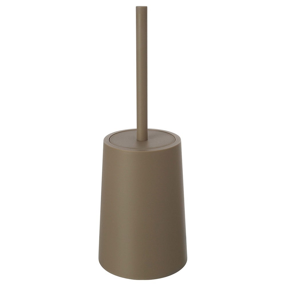 Porta scopino wc da appoggio in plastica tortora dal design tondo