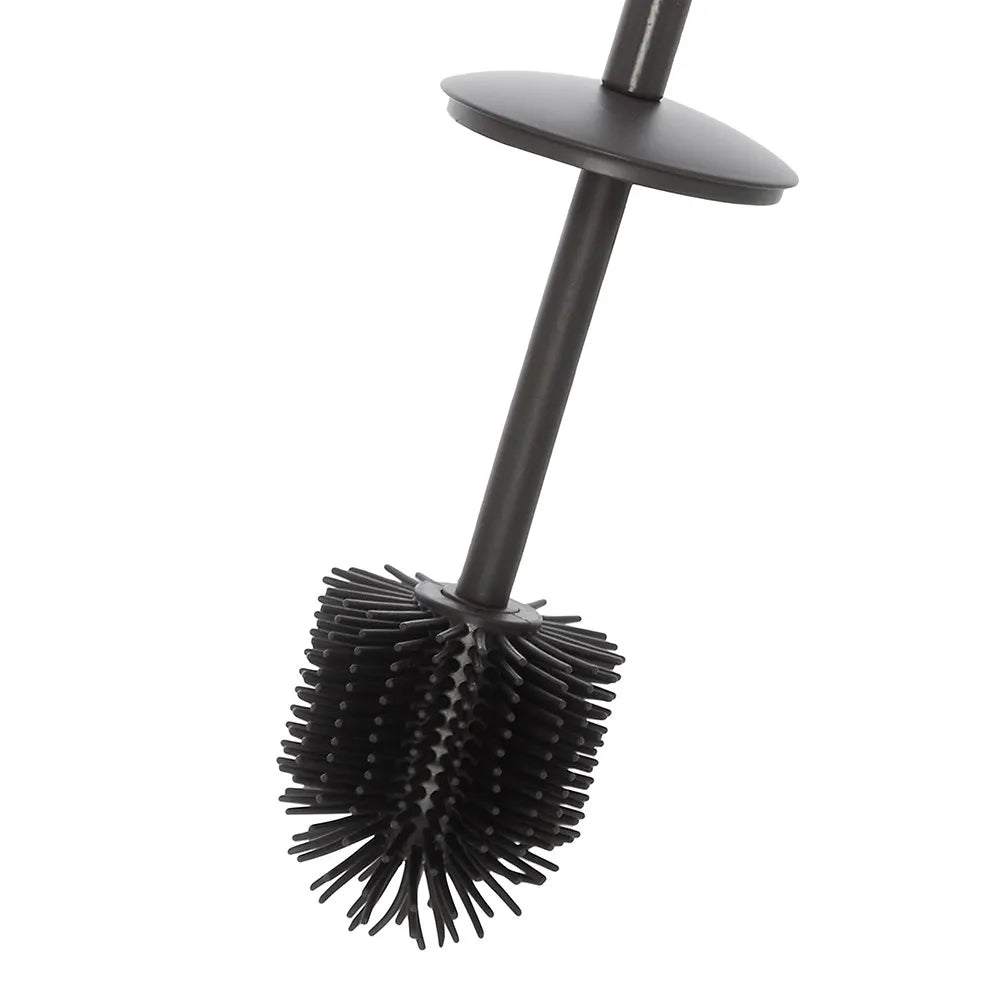 Portascopino grigio opaco con setole nere in silicone e secchio interno