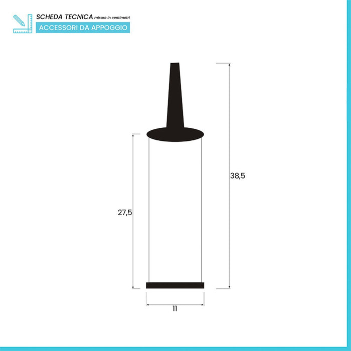 Portascopino in acciaio da terra cromato con spazzola e contenitore in abs