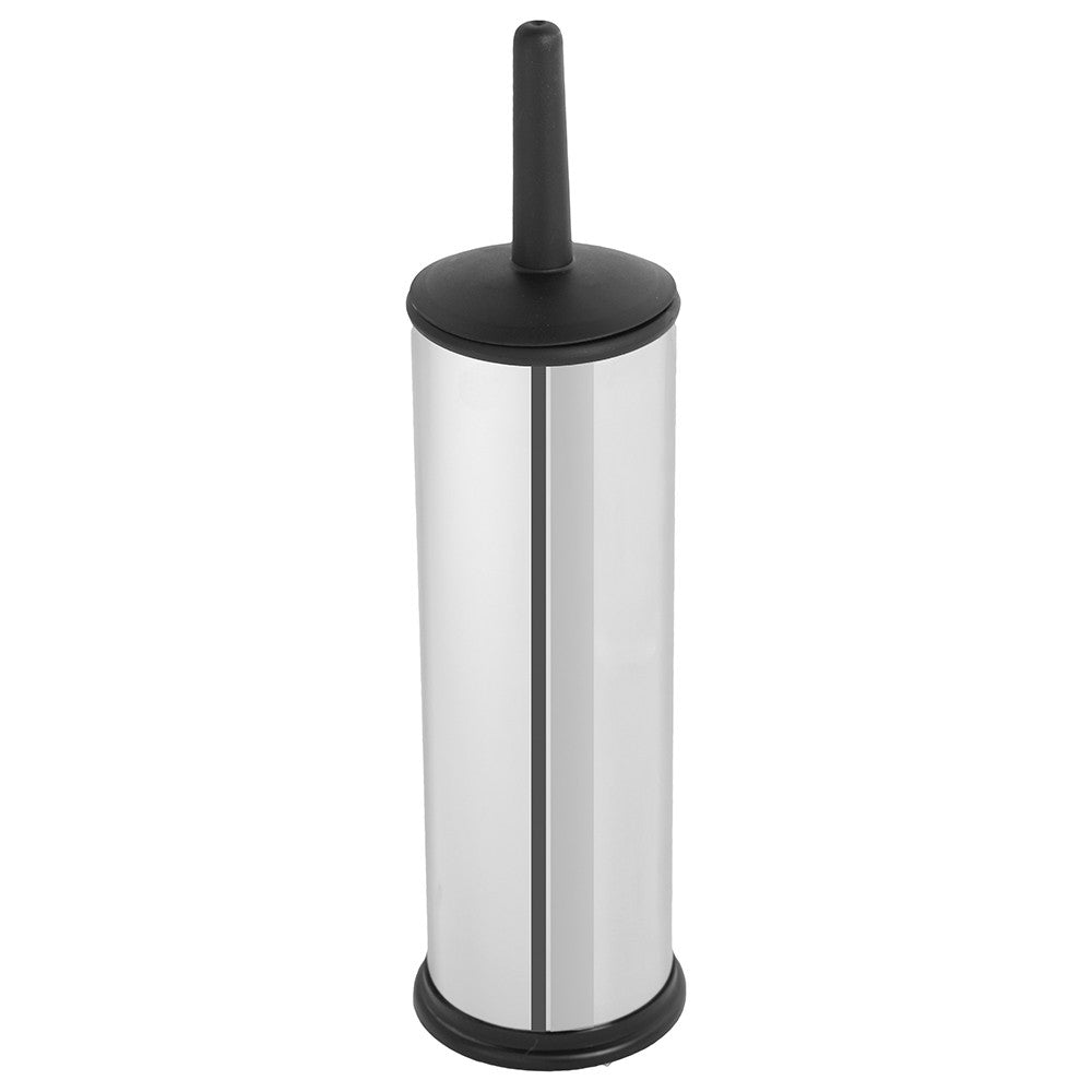 Portascopino in acciaio da terra cromato con spazzola e contenitore in abs