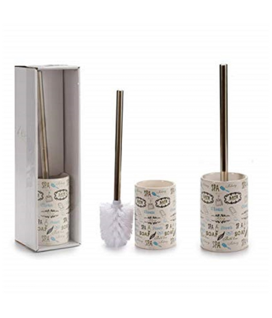 Portascopino In Ceramica Acciaio Design Scritte Spazzola Scopettino 9.6x9.6x36cm Bagno Wc         