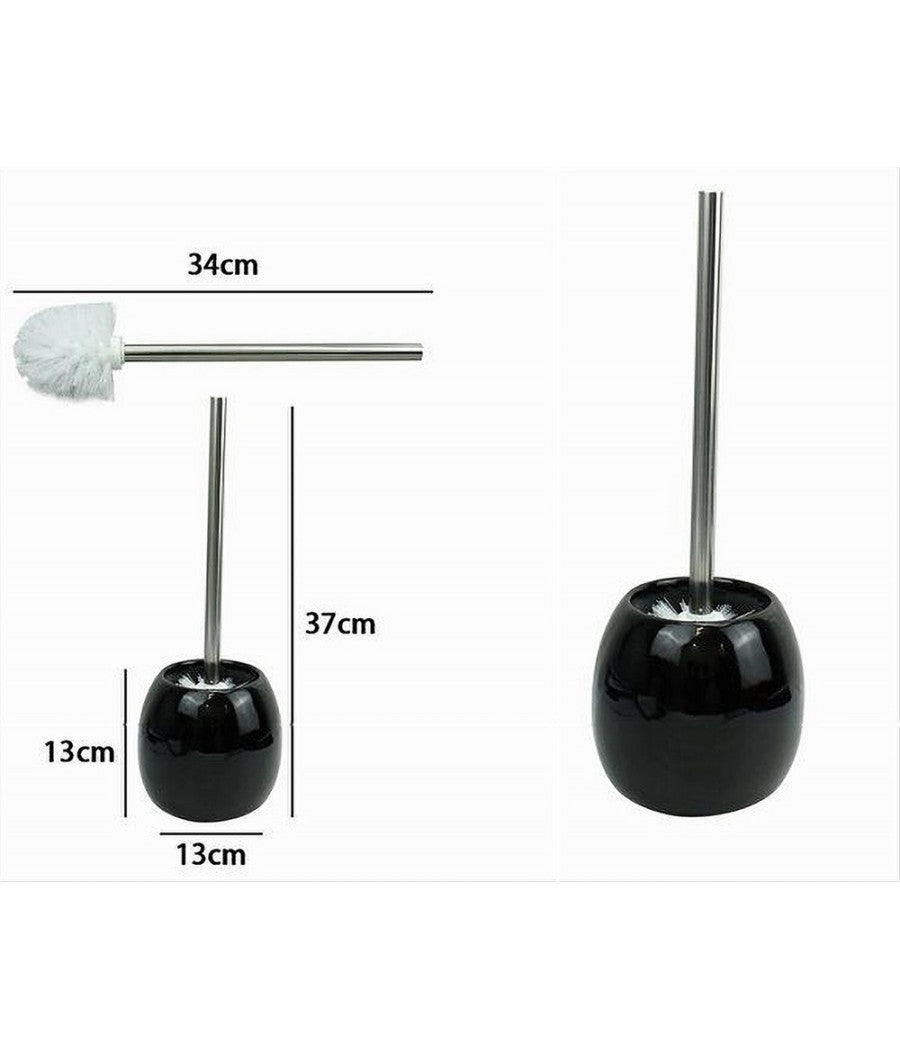 Portascopino In Ceramica Nero Con Scopino Moderno Accessorio Arredo Bagno 79251         