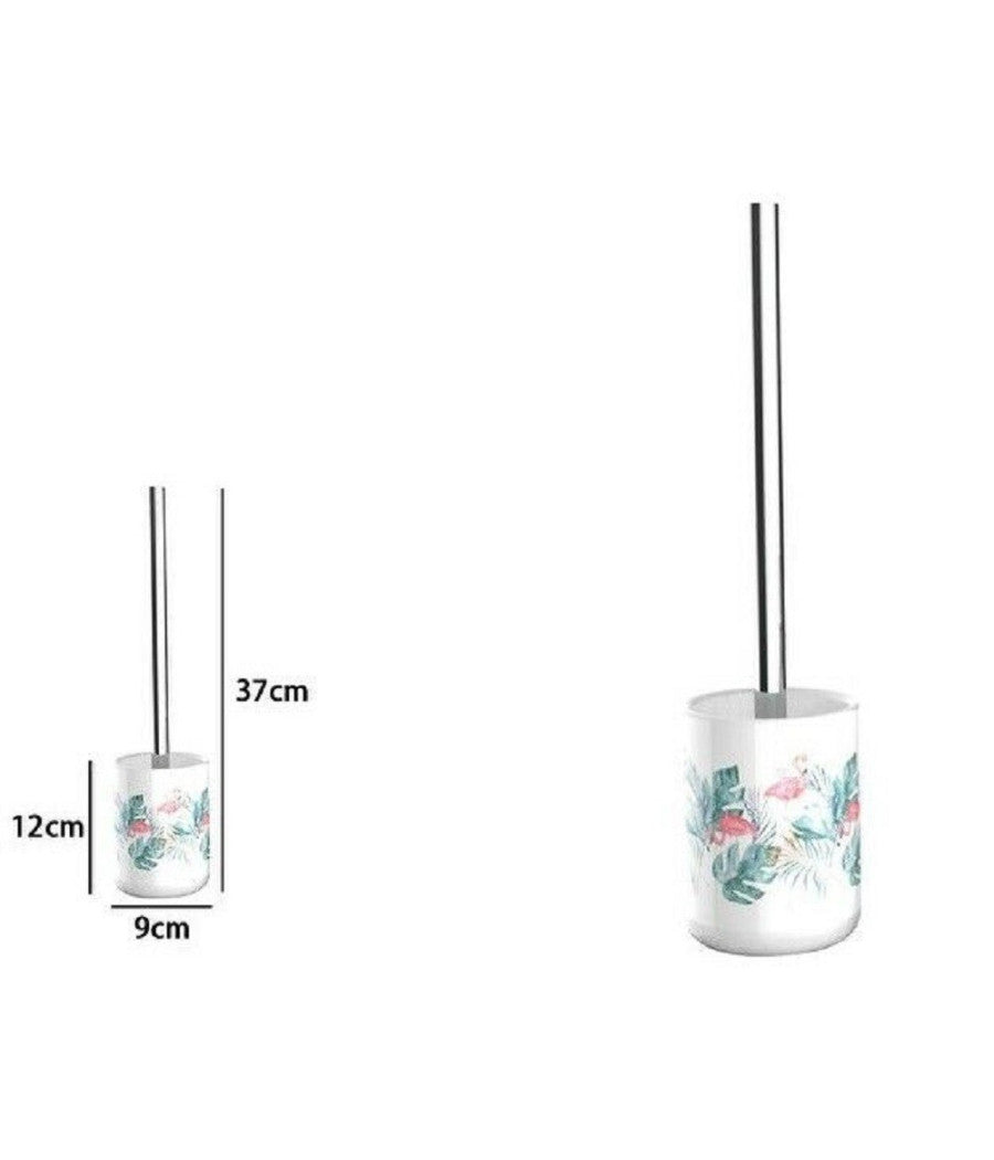 Portascopino Porta Scopino Bagno Wc Toilette Fenicotteri Scopino Completo 69961         