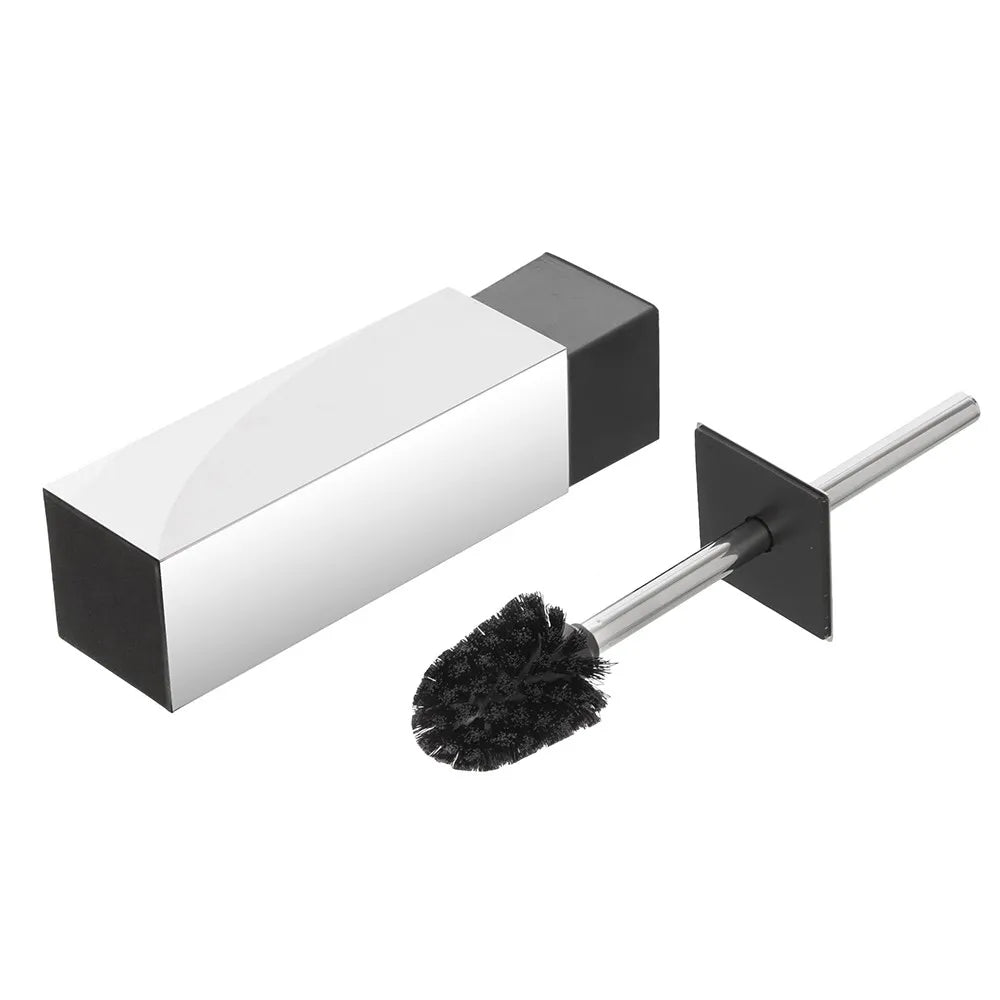 Portascopino quadrato in acciaio inox con setole nere e secchio estraibile